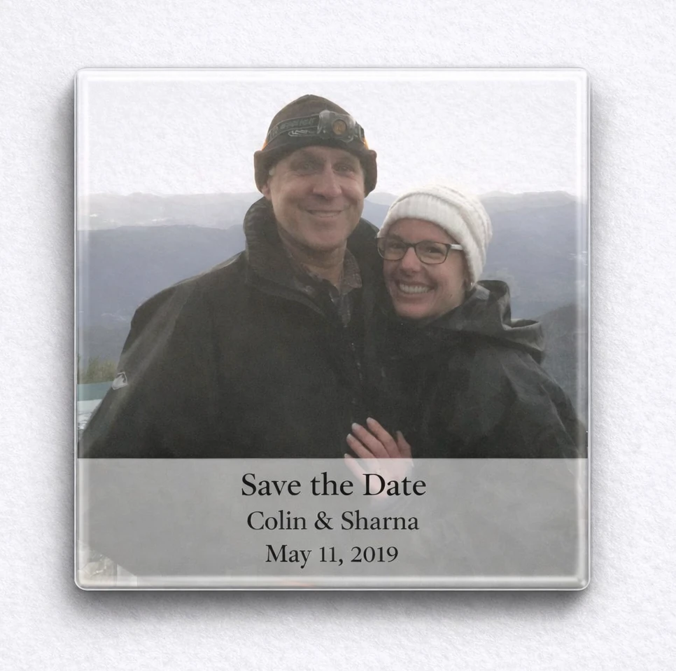 wedding save the date square fridge magnet example
